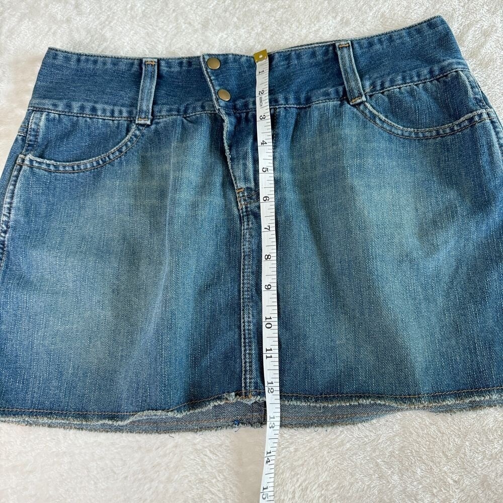 American Eagle‎ Skirt Womens 4 Blue Denim Mini Vtg Y2K Ultra Low Rise Raw Hem - Picture 8 of 14